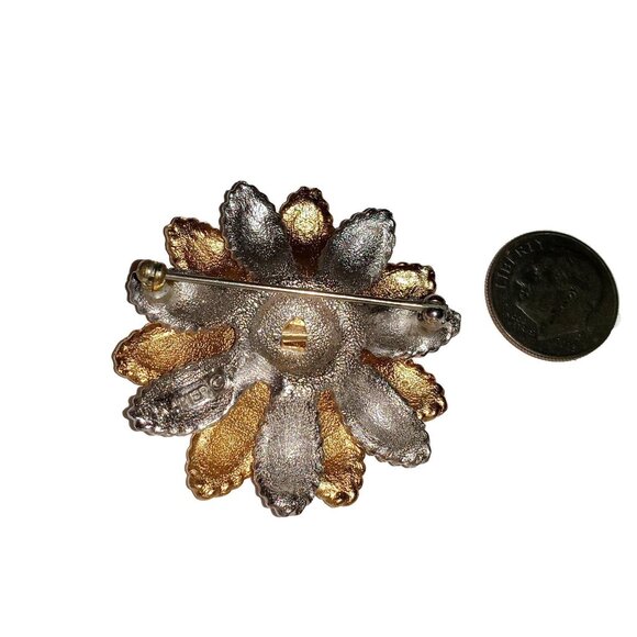 1960's Signed Napier Sunflower Brooch in Gold Tone and Rhodium Plated Metal - Picture 4 of 6